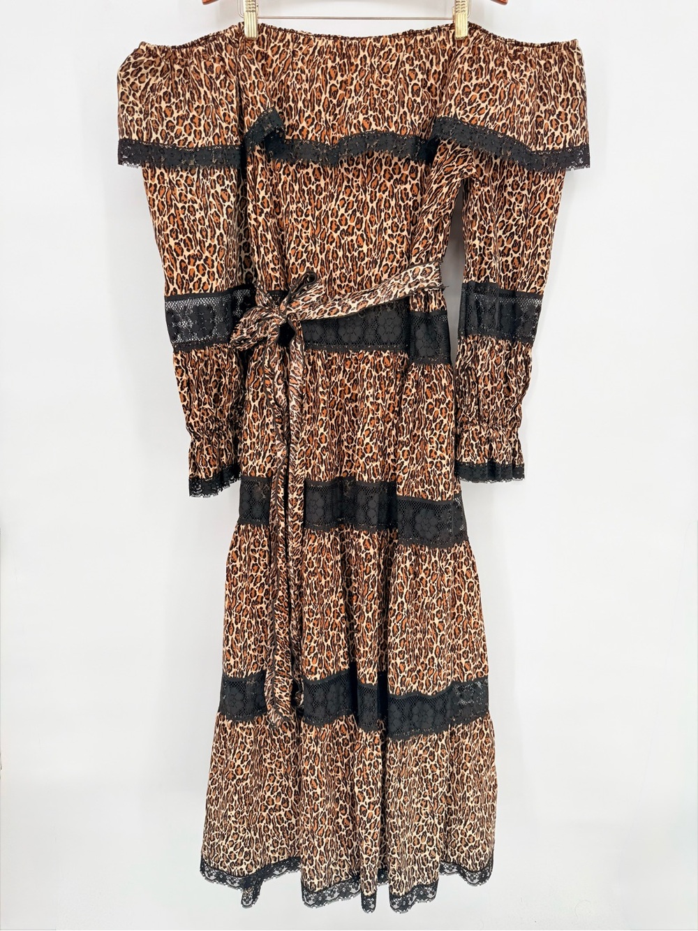 David Brown Vintage 70s Small Animal Print 100% Cotton Maxi Dress Boho Prairie - Picture 2 of 13